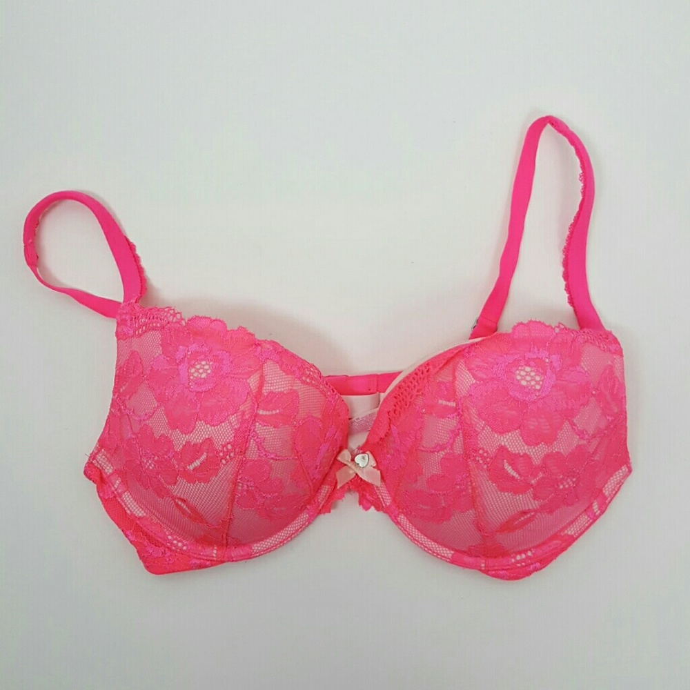 Victoria Secret bra pink lace push up adjustable strap women size 34D